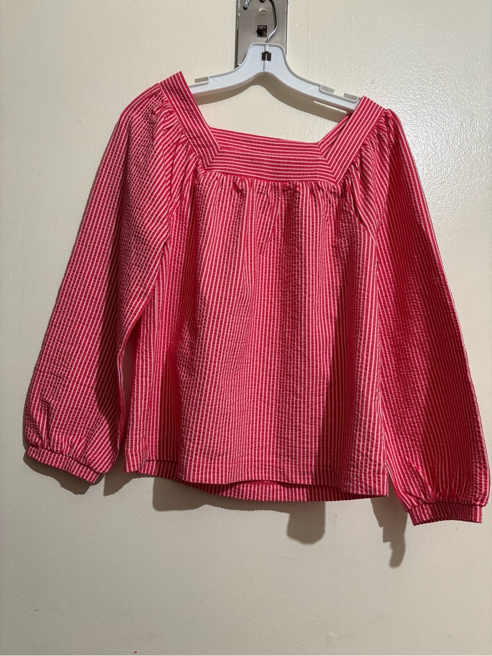 J. Crew red  and White Striped Square-Neck Peasant Blouse